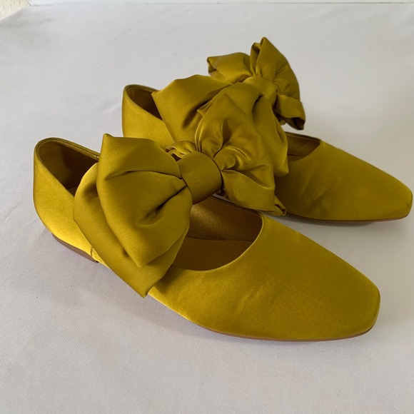 Jeffrey Campbell Shoes - Jeffrey Campbell Anthropologie Flats 7.5 Yellow Satin Oversized Big Bow Coquette